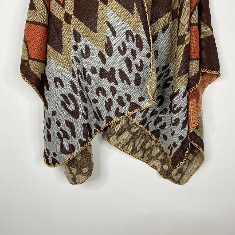 NEW Boho Diamond Cheetah Ruana Oversized Open Wrap Poncho Blanket Scarf - Picture 4 of 8